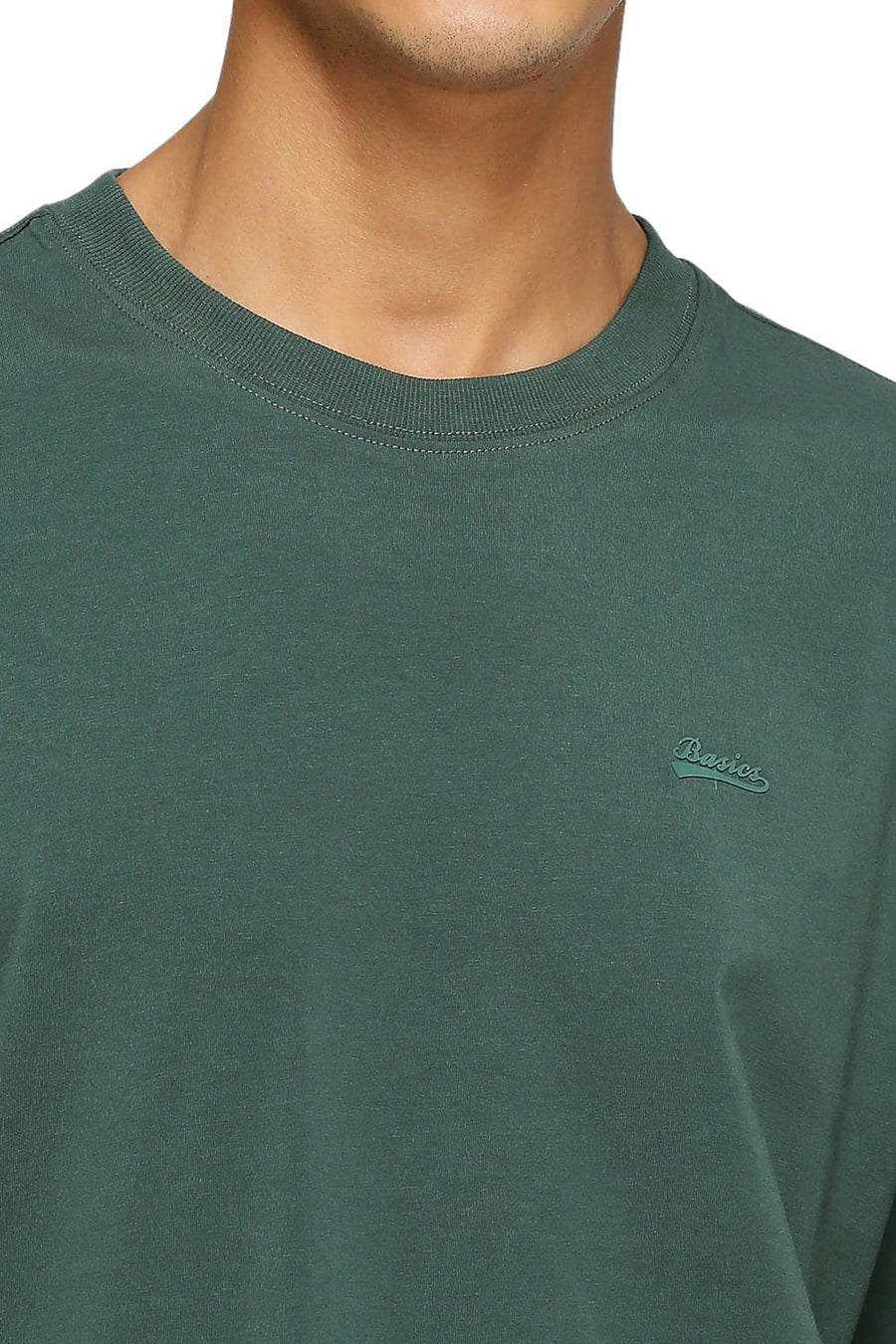 BASICS MUSCLE FIT GARDED TOPLARY COTTON STRETCH SOLID CREW T-SHIRTS
