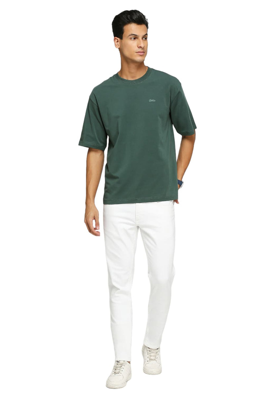 BASICS MUSCLE FIT GARDED TOPLARY COTTON STRETCH SOLID CREW T-SHIRTS