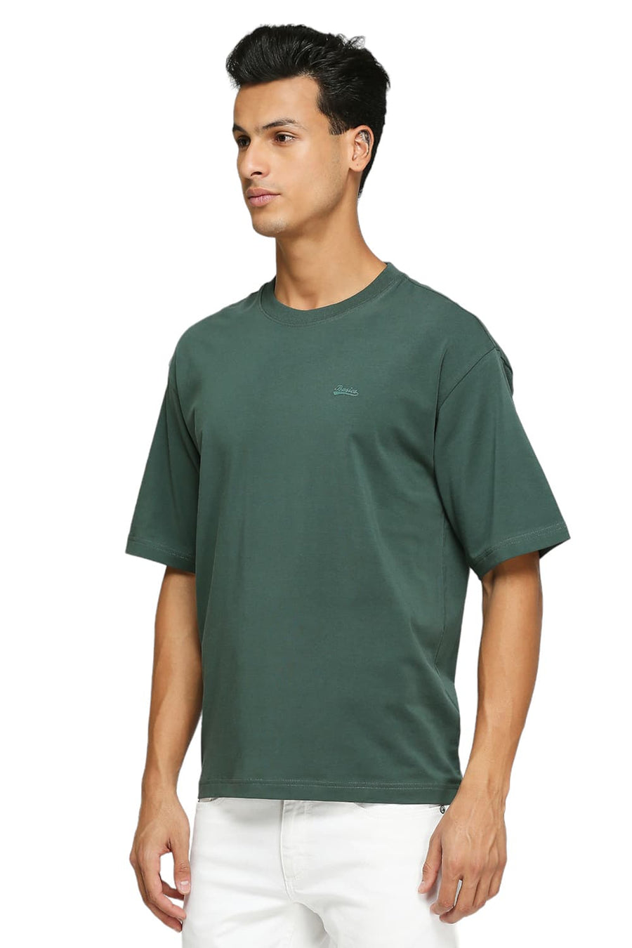 BASICS MUSCLE FIT GARDED TOPLARY COTTON STRETCH SOLID CREW T-SHIRTS