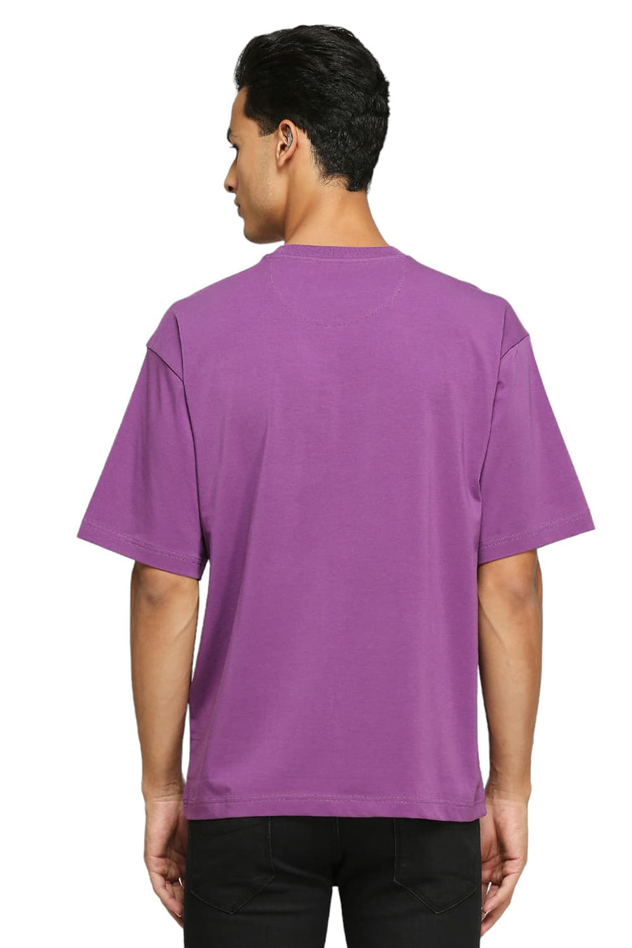 BASICS MUSCLE FIT PURPLE COTTON STRETCH SOLID CREW T-SHIRTS