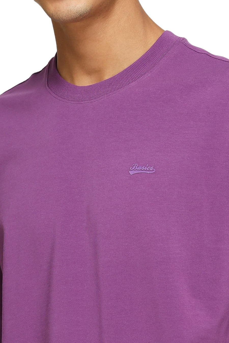 BASICS MUSCLE FIT PURPLE COTTON STRETCH SOLID CREW T-SHIRTS