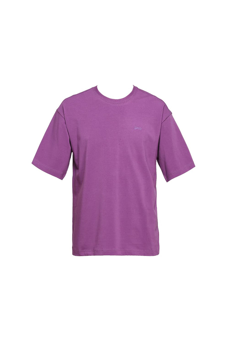 BASICS MUSCLE FIT PURPLE COTTON STRETCH SOLID CREW T-SHIRTS