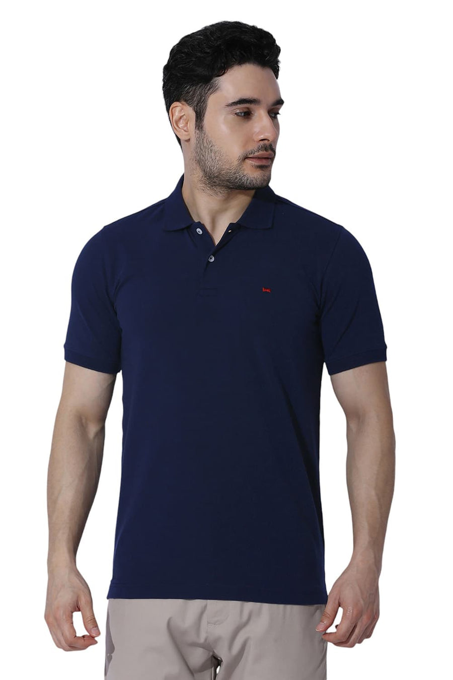 BASICS REGULAR FIT NAVALACADEMY COTTON STRETCH SOLID POLO T-SHIRTS