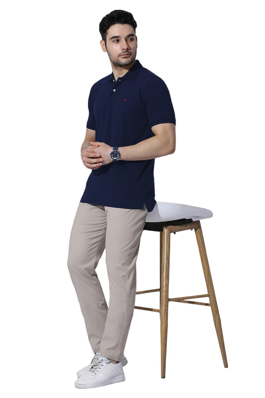 BASICS REGULAR FIT NAVALACADEMY COTTON STRETCH SOLID POLO T-SHIRTS