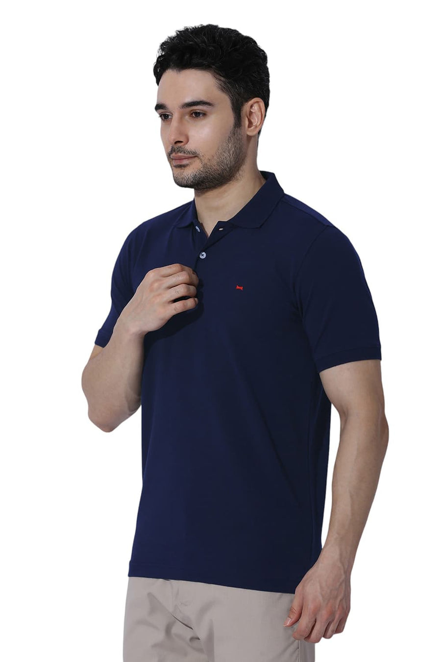 BASICS REGULAR FIT NAVALACADEMY COTTON STRETCH SOLID POLO T-SHIRTS