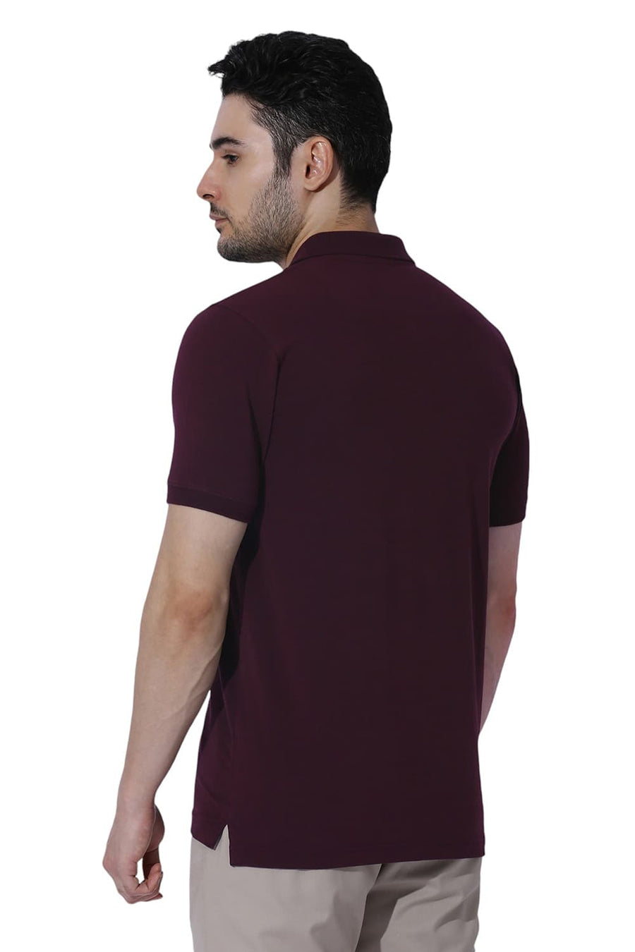 BASICS REGULAR FIT CABERNET WINE COTTON STRETCH SOLID POLO T-SHIRTS