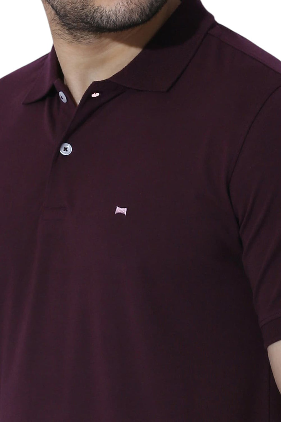 BASICS REGULAR FIT CABERNET WINE COTTON STRETCH SOLID POLO T-SHIRTS