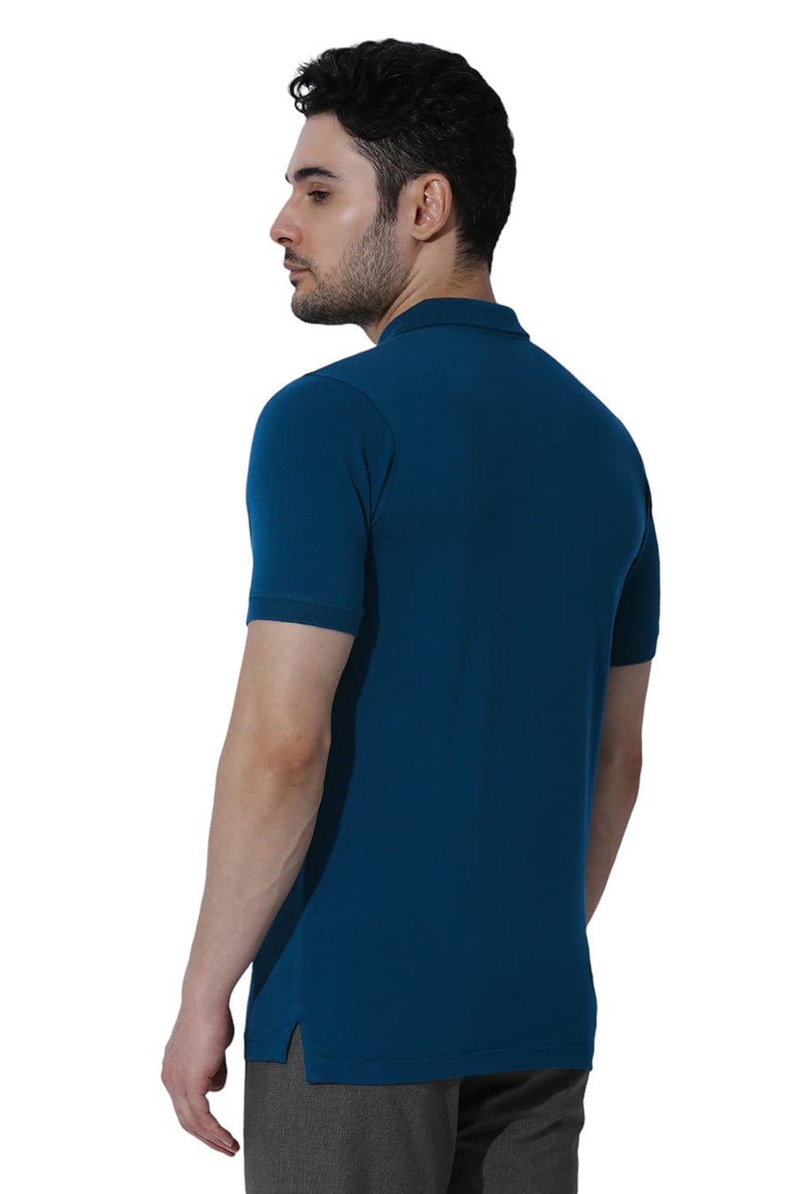 BASICS REGULAR FIT LEGION BLUE COTTON STRETCH SOLID POLO T-SHIRTS