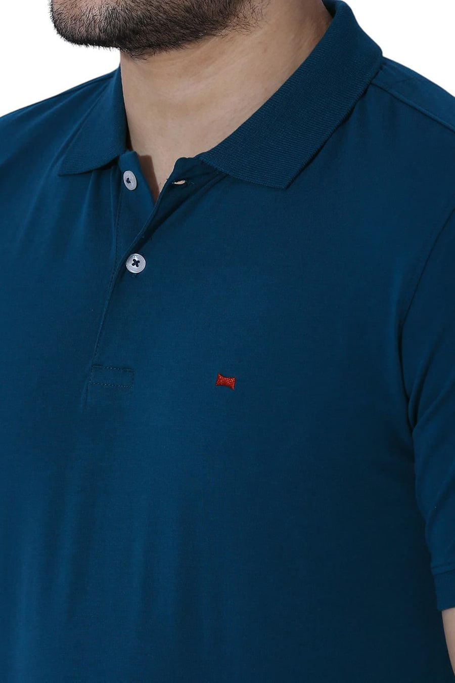BASICS REGULAR FIT LEGION BLUE COTTON STRETCH SOLID POLO T-SHIRTS