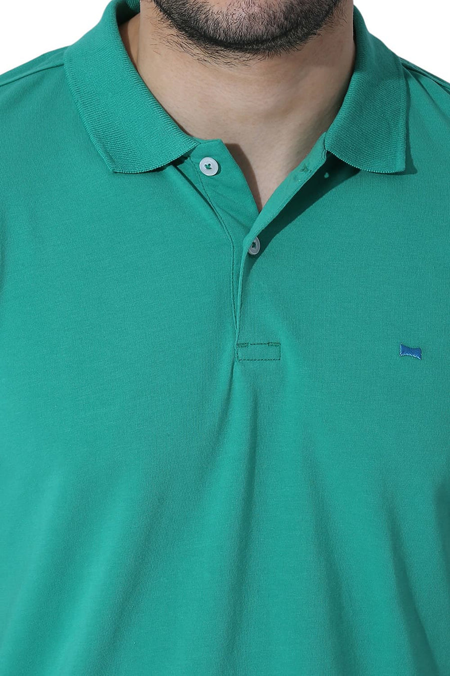 BASICS REGULAR FIT SIMPLY GREEN COTTON STRETCH SOLID POLO T-SHIRTS