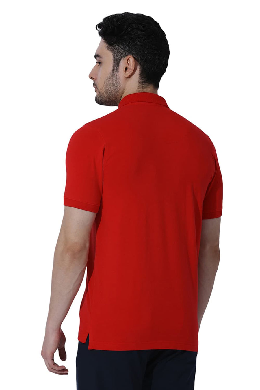 BASICS REGULAR FIT RACING RED COTTON STRETCH SOLID POLO T-SHIRTS