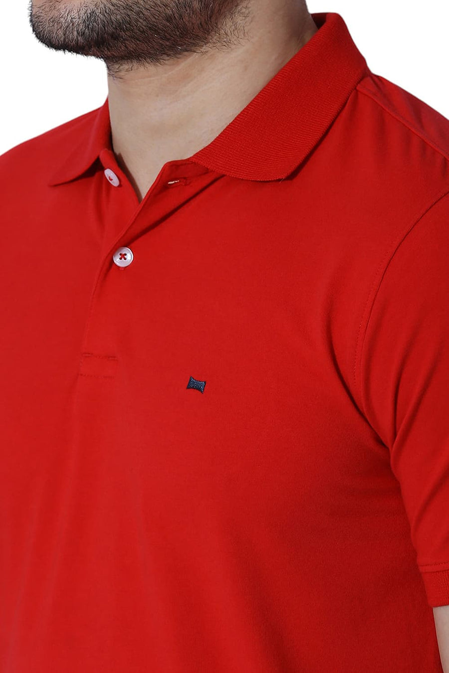 BASICS REGULAR FIT RACING RED COTTON STRETCH SOLID POLO T-SHIRTS