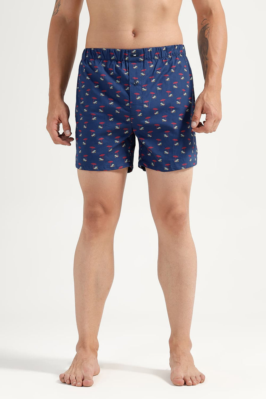BASICS SLIM FIT NAVY COTTON PRINTED BOXER SHORTS