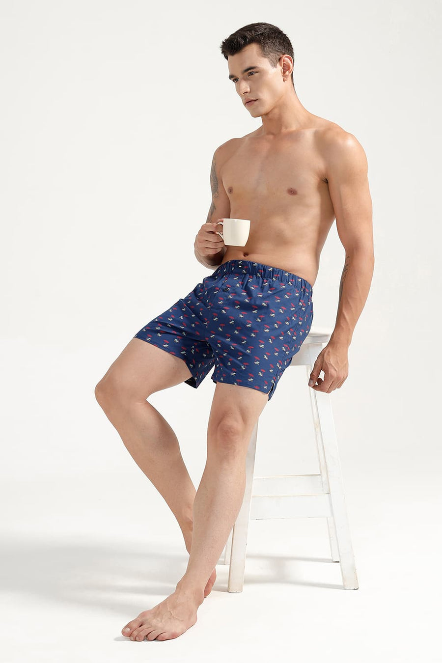 BASICS SLIM FIT NAVY COTTON PRINTED BOXER SHORTS