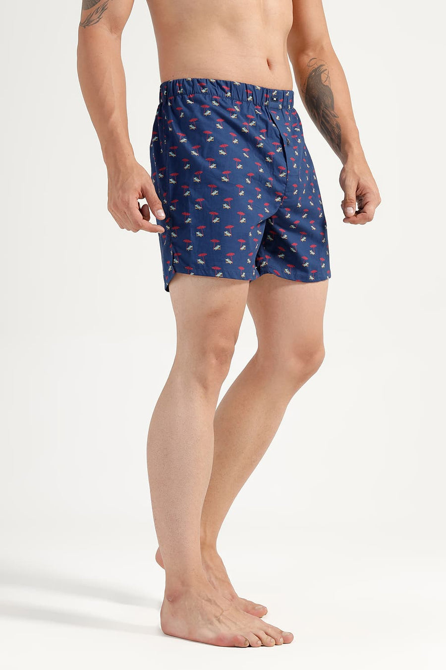 BASICS SLIM FIT NAVY COTTON PRINTED BOXER SHORTS