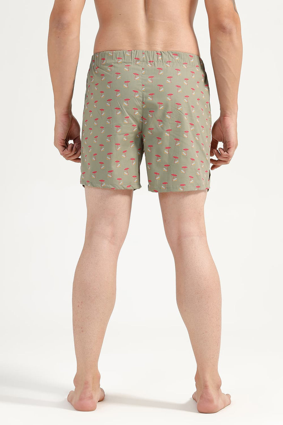 BASICS SLIM FIT MID GREEN COTTON PRINTED BOXER SHORTS