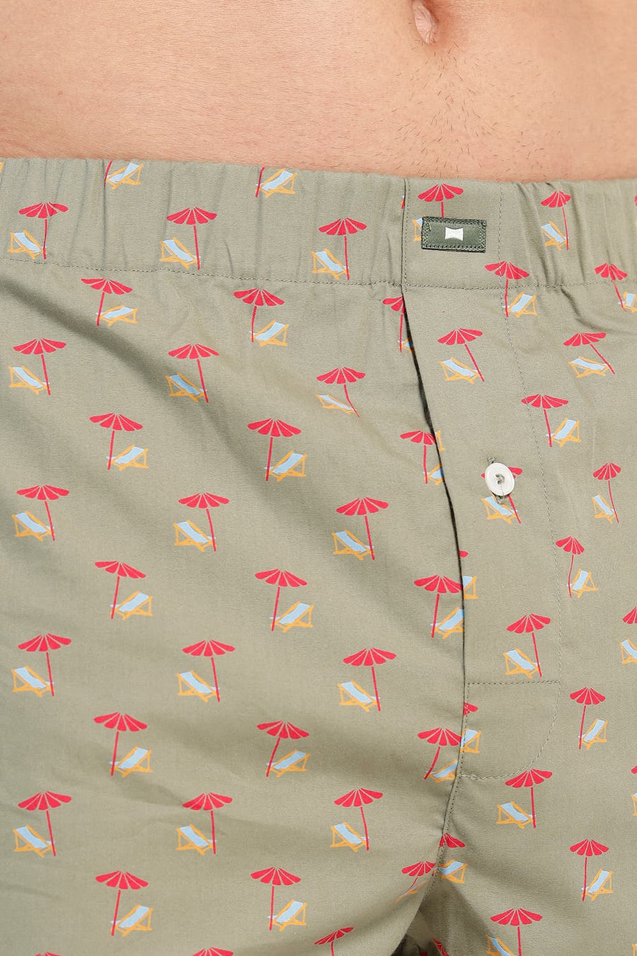BASICS SLIM FIT MID GREEN COTTON PRINTED BOXER SHORTS