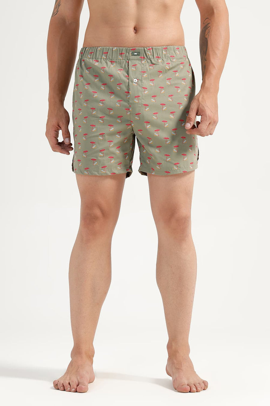 BASICS SLIM FIT MID GREEN COTTON PRINTED BOXER SHORTS