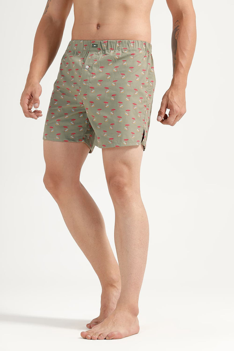 BASICS SLIM FIT MID GREEN COTTON PRINTED BOXER SHORTS