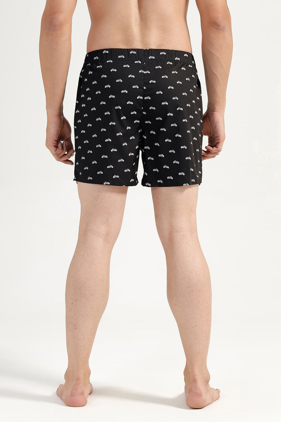 BASICS SLIM FIT BLACK COTTON PRINTED BOXER SHORTS
