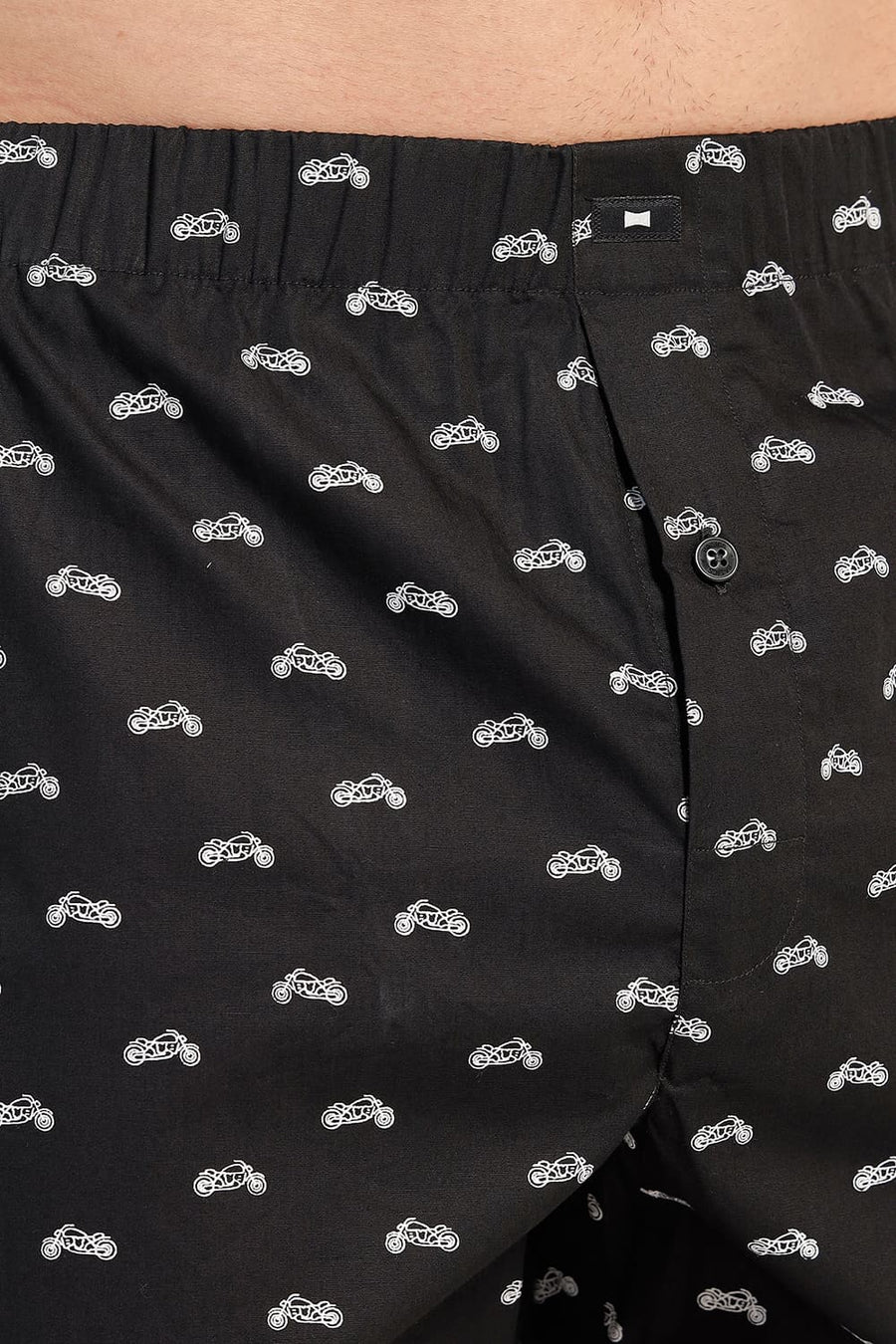 BASICS SLIM FIT BLACK COTTON PRINTED BOXER SHORTS