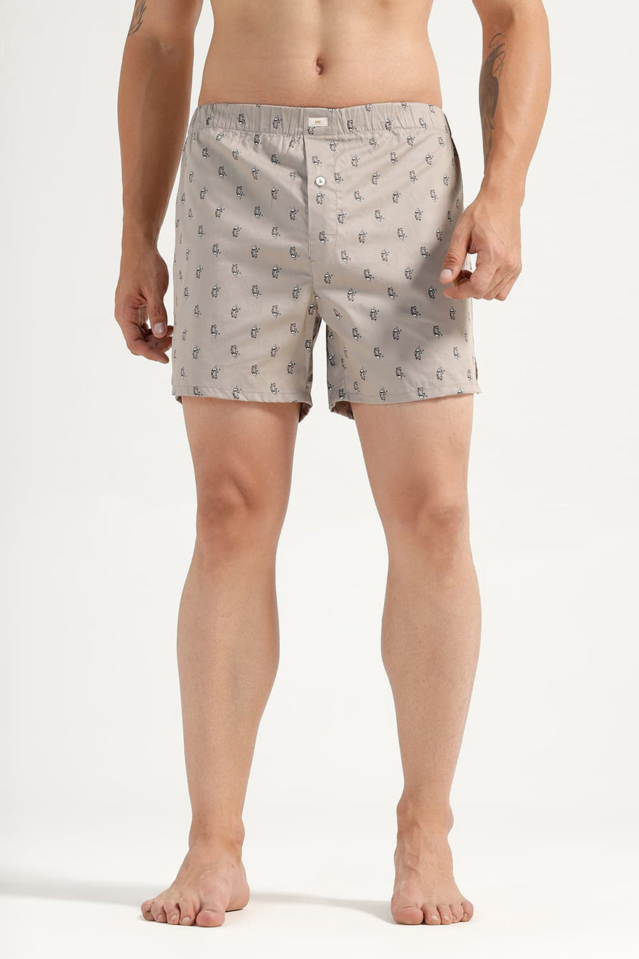 BASICS SLIM FIT STONE COTTON PRINTED BOXER SHORTS