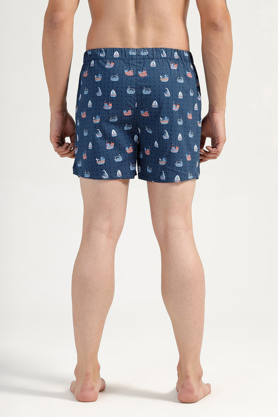 BASICS SLIM FIT NAVY COTTON PRINTED BOXER SHORTS