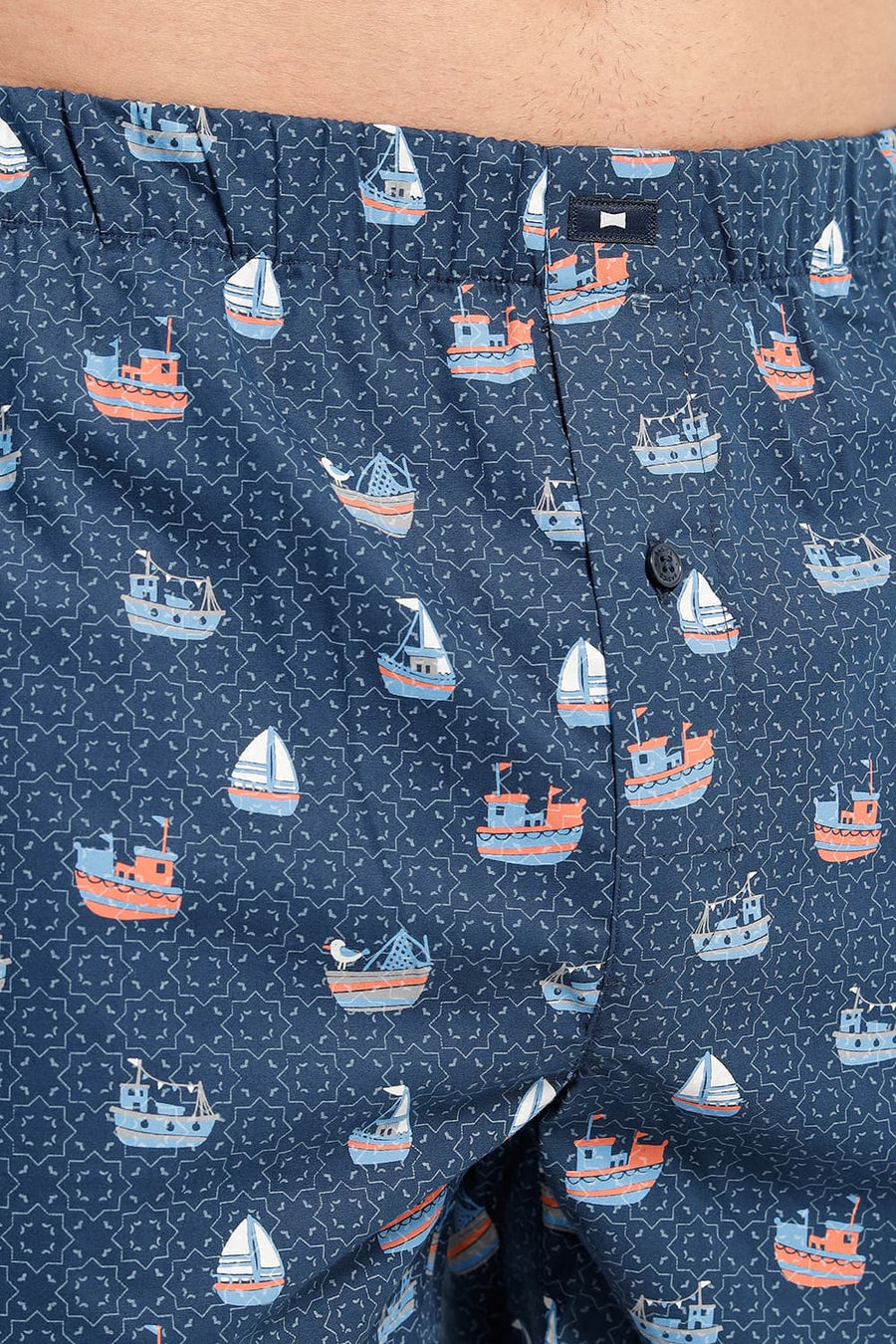 BASICS SLIM FIT NAVY COTTON PRINTED BOXER SHORTS