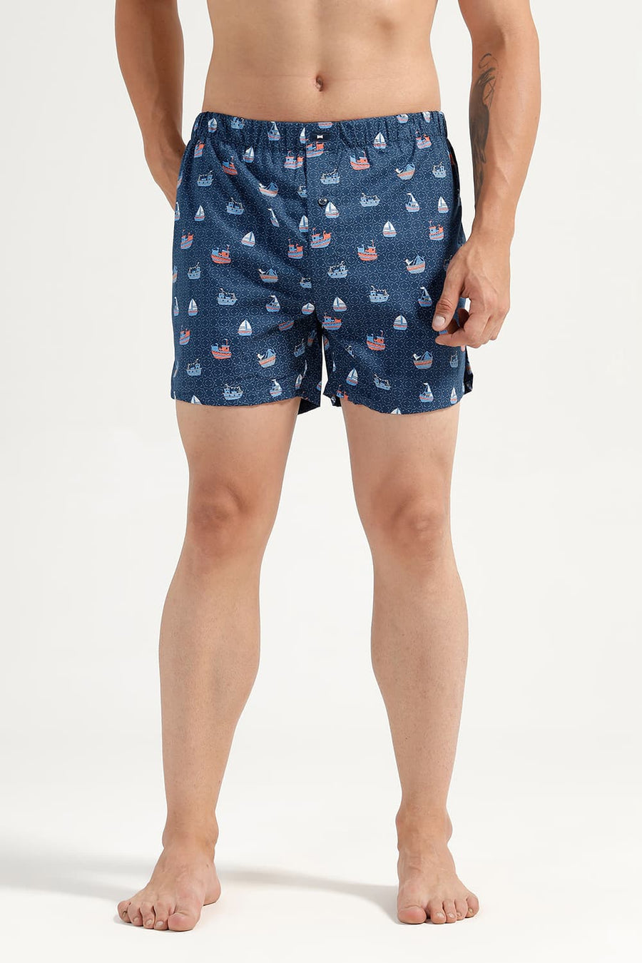 BASICS SLIM FIT NAVY COTTON PRINTED BOXER SHORTS