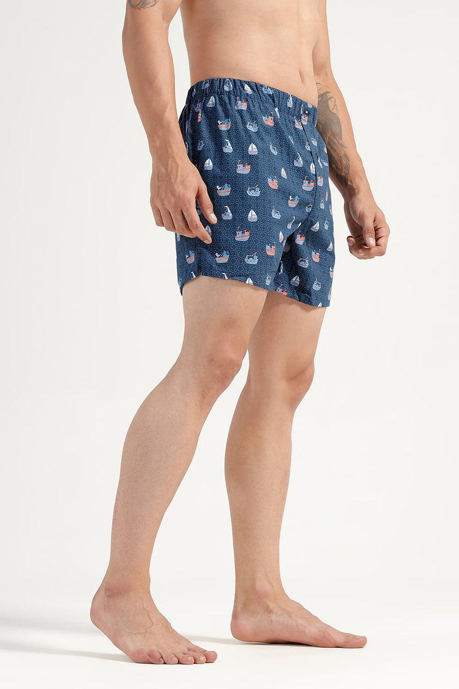 BASICS SLIM FIT NAVY COTTON PRINTED BOXER SHORTS