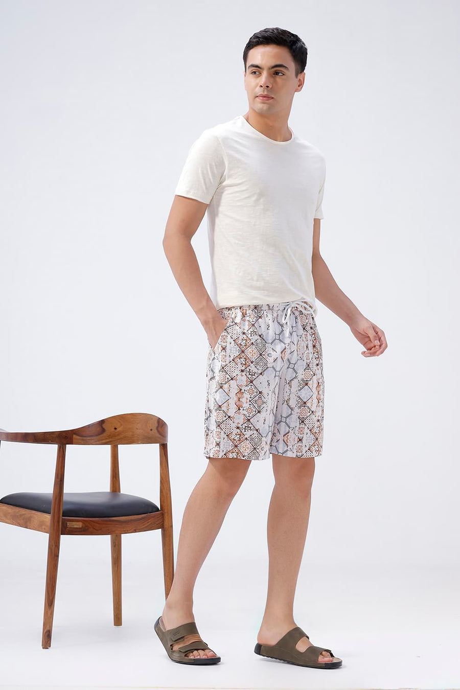 BASICS COMFORT FIT JET STREAM BROWN VISCOSE PRINTED CO-ORDS