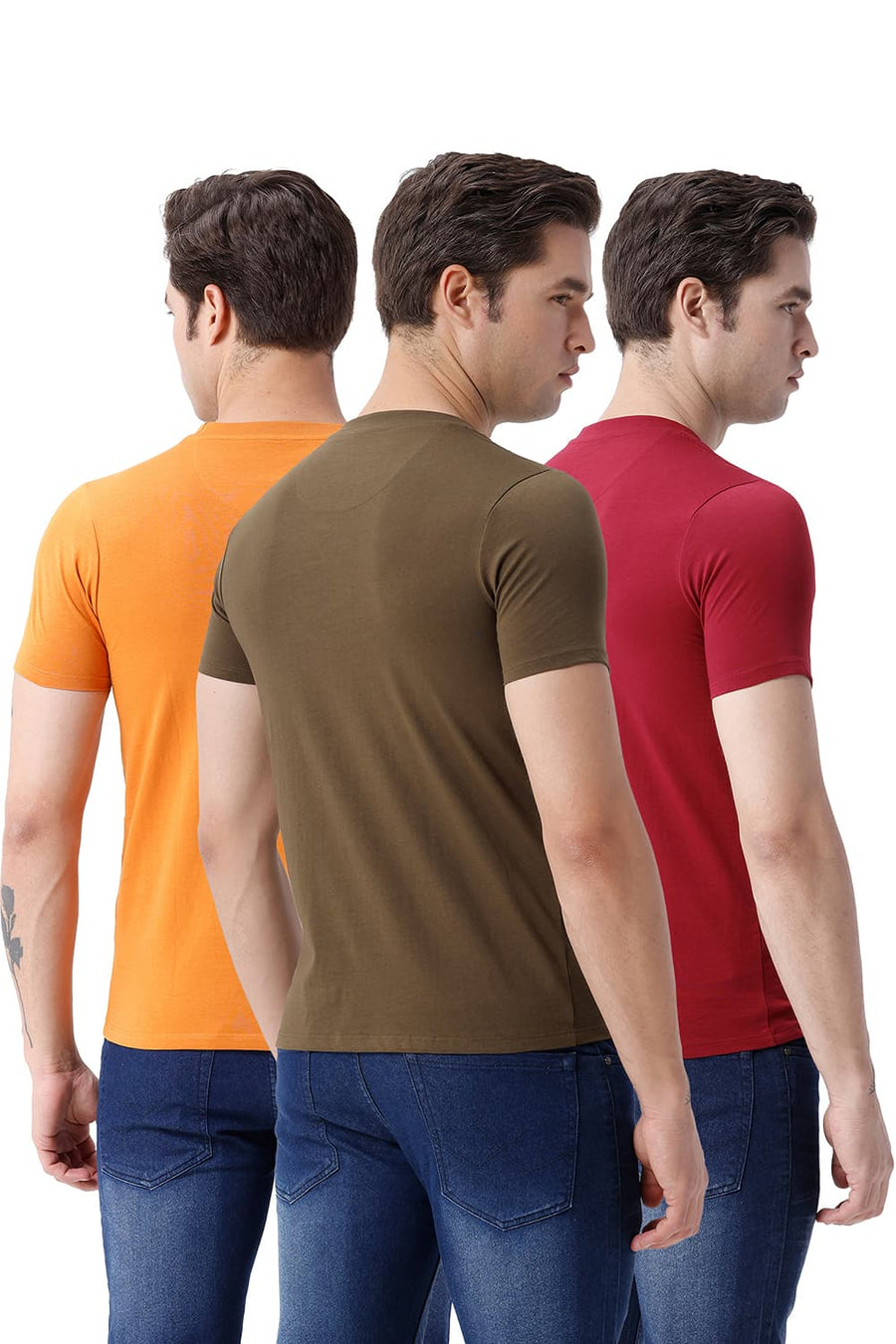 BASICS REGULAR FIT RED COTTON CREW T-SHIRT