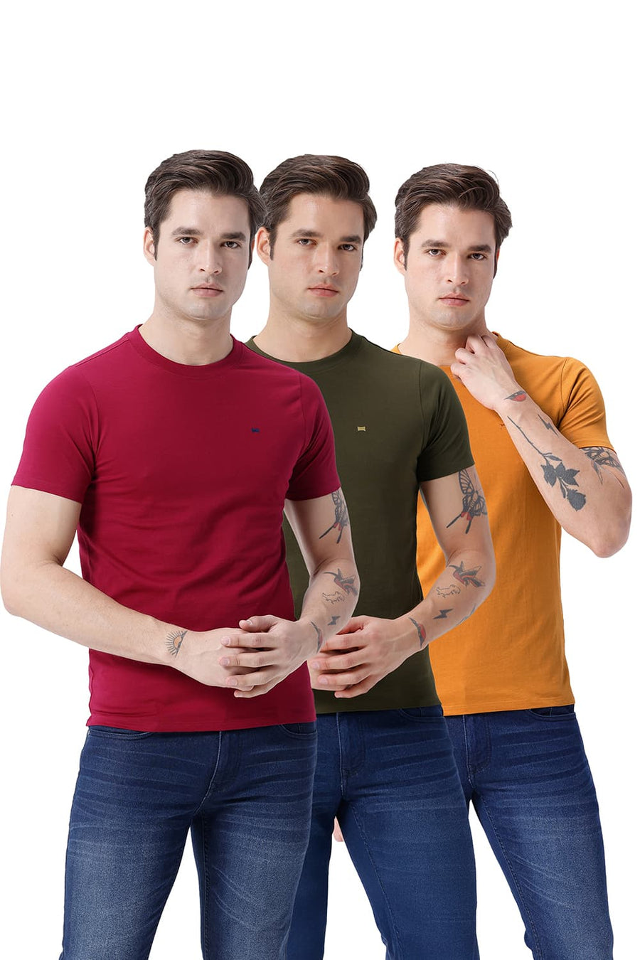 BASICS REGULAR FIT RED COTTON CREW T-SHIRT