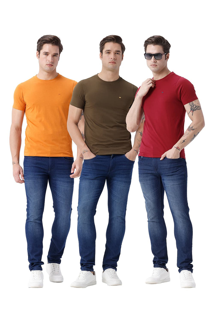 BASICS REGULAR FIT RED COTTON CREW T-SHIRT