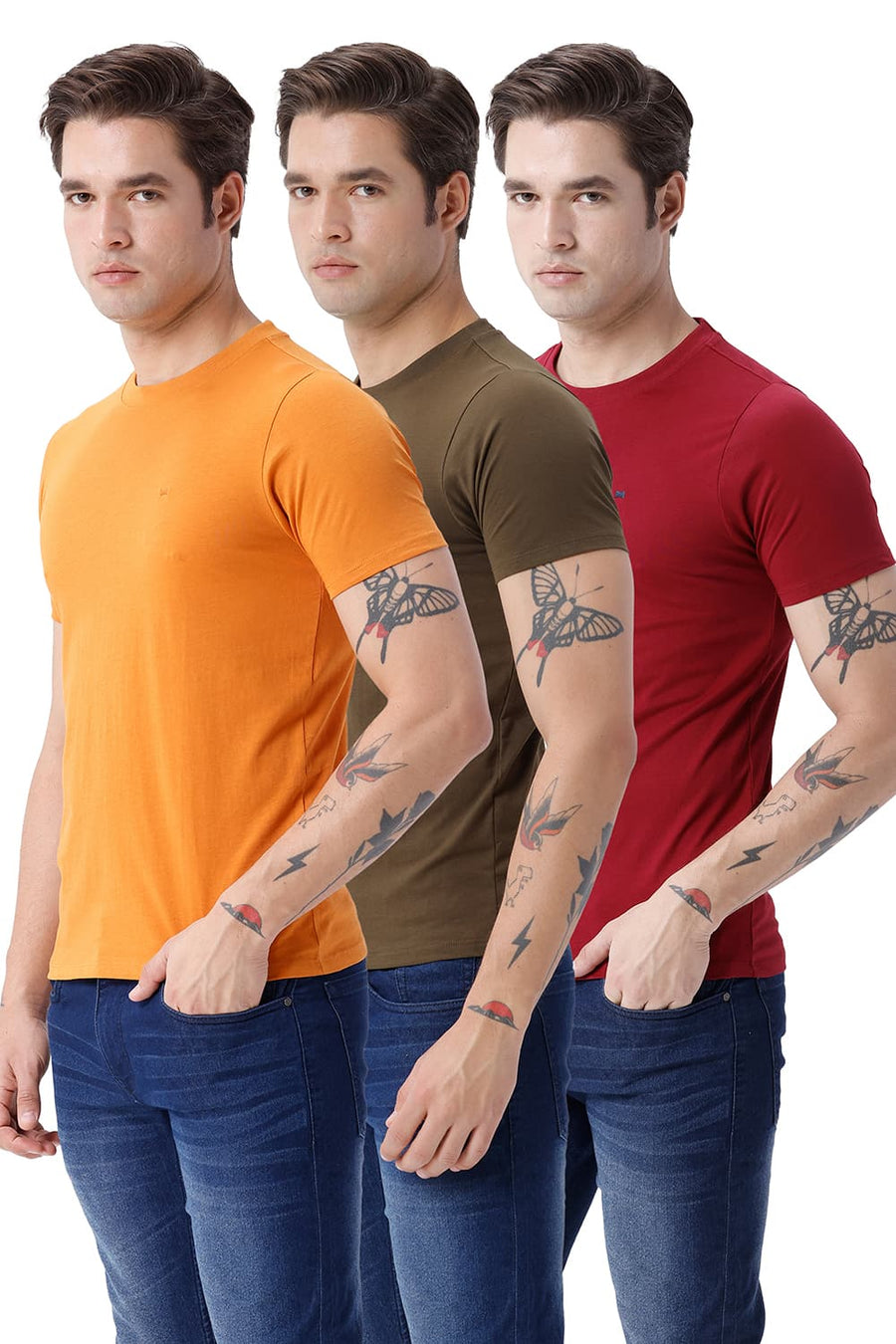 BASICS REGULAR FIT RED COTTON CREW T-SHIRT