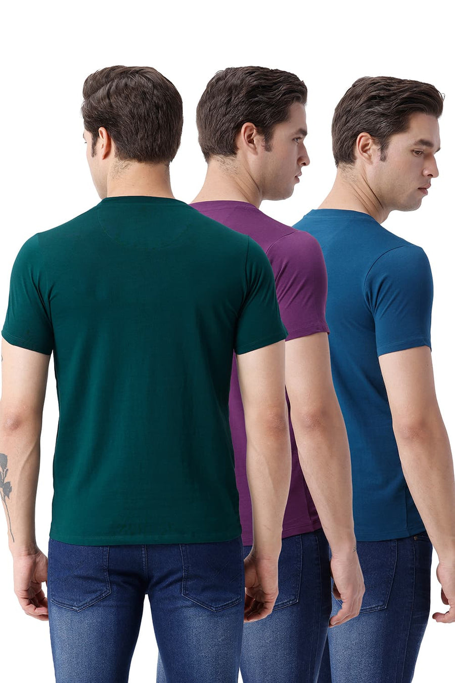 BASICS REGULAR FIT DARK GREEN COTTON CREW T-SHIRT