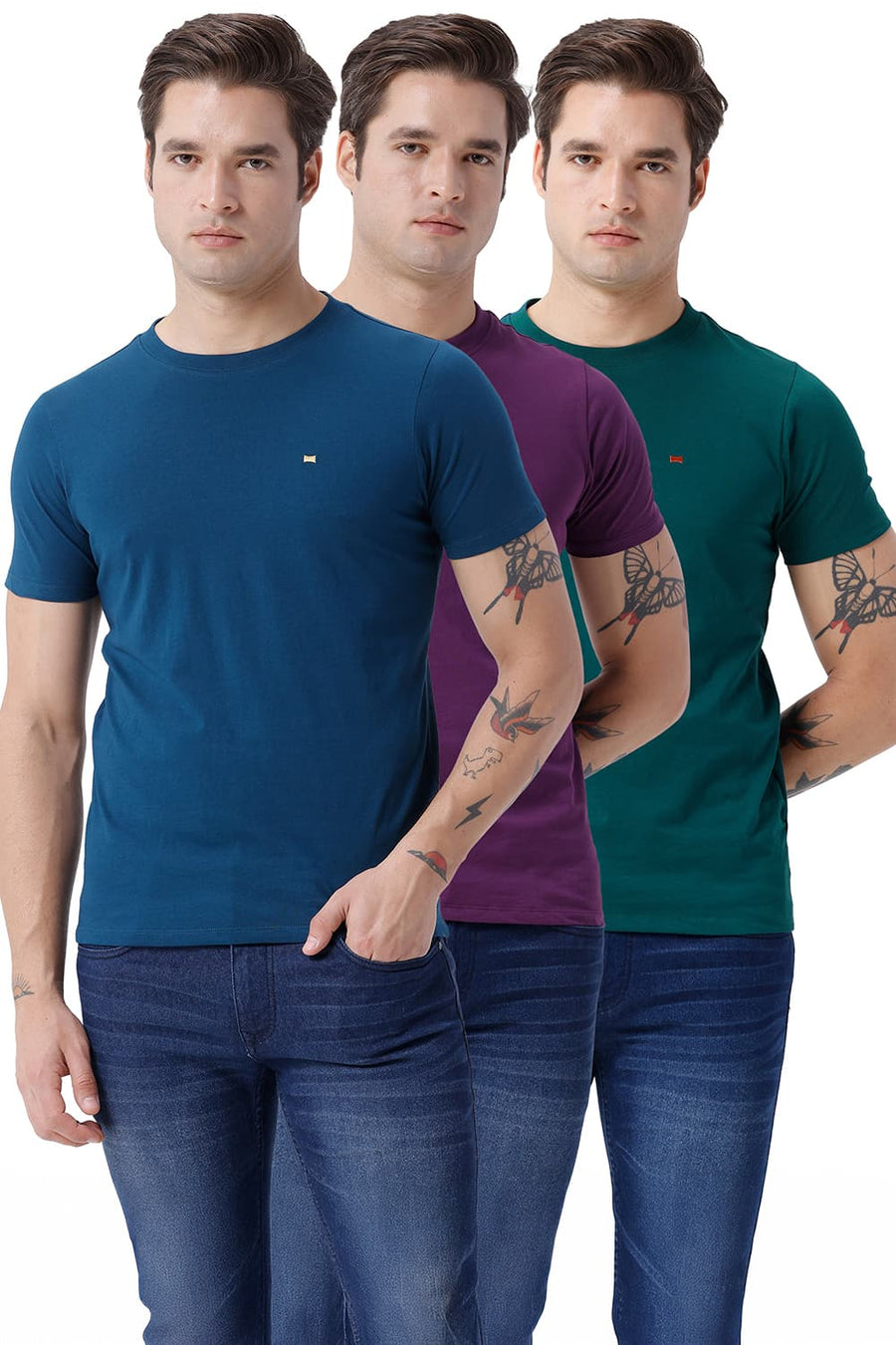 BASICS REGULAR FIT DARK GREEN COTTON CREW T-SHIRT