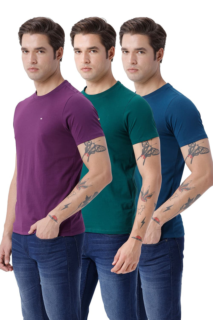 BASICS REGULAR FIT DARK GREEN COTTON CREW T-SHIRT