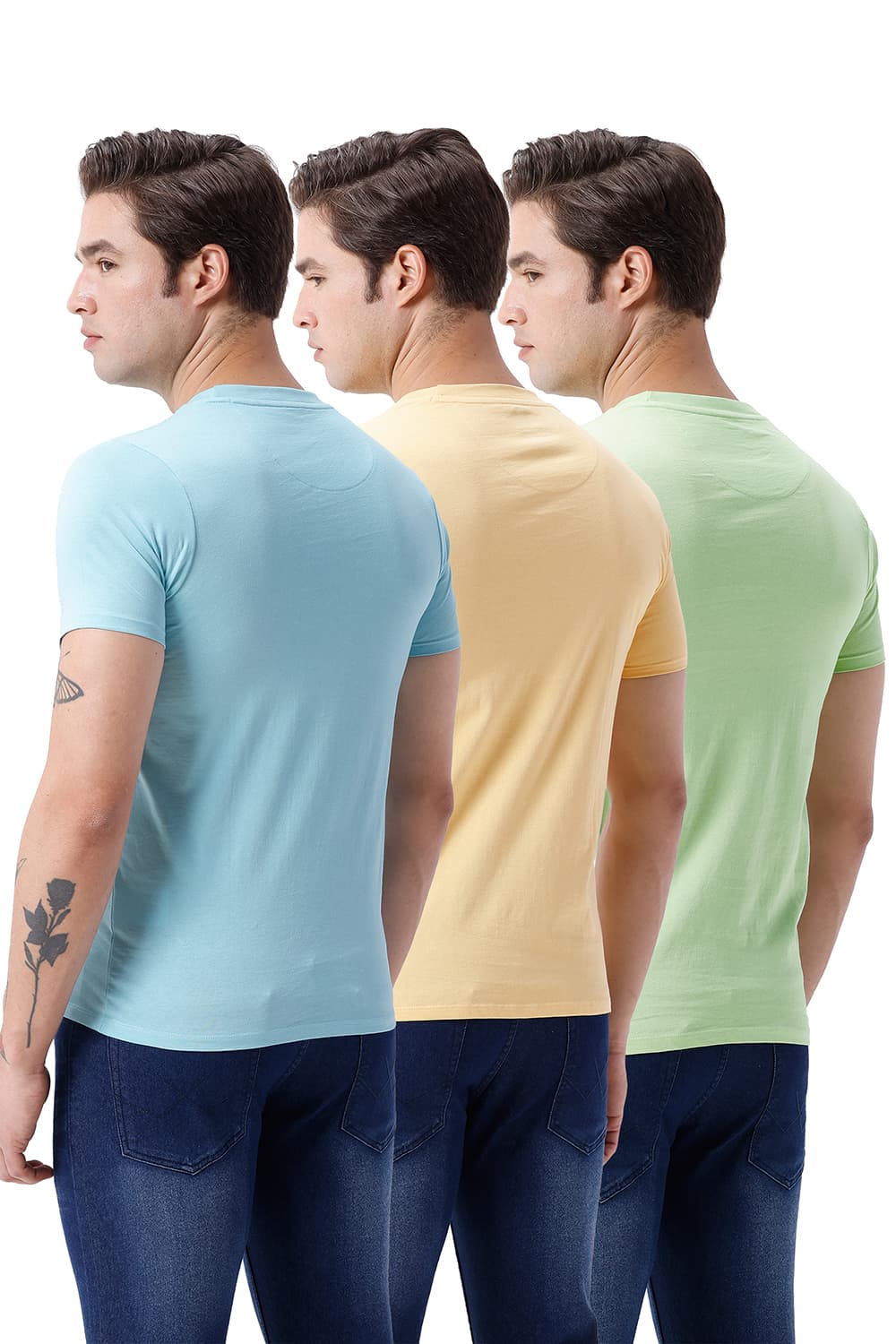 BASICS REGULAR FIT GREEN COTTON CREW T-SHIRT