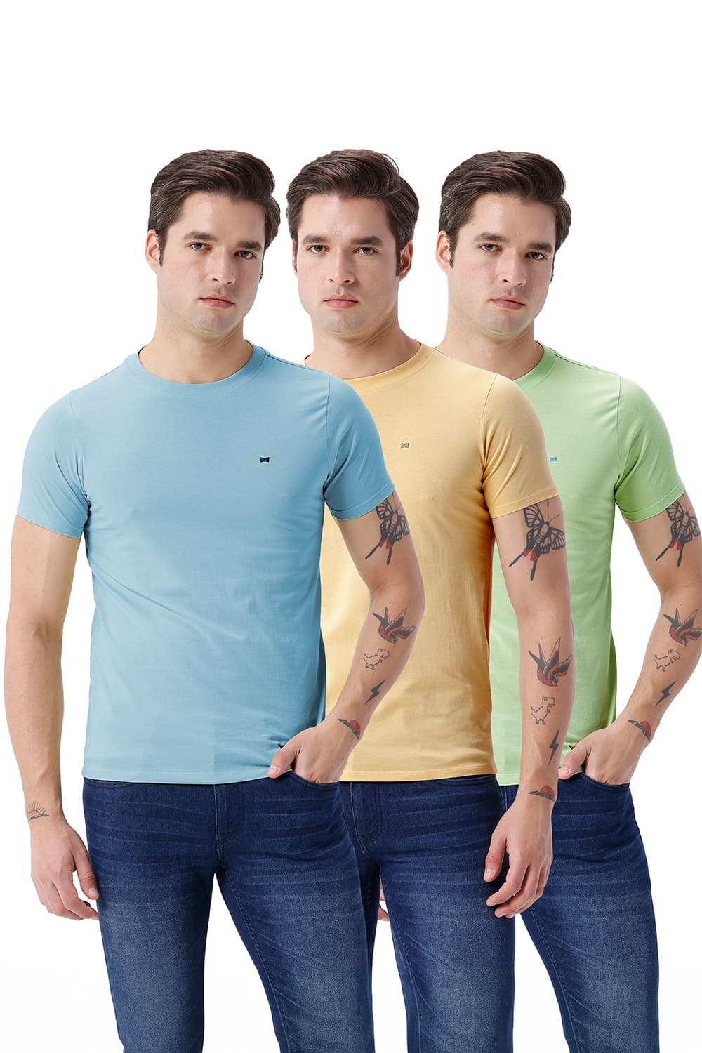 BASICS REGULAR FIT GREEN COTTON CREW T-SHIRT