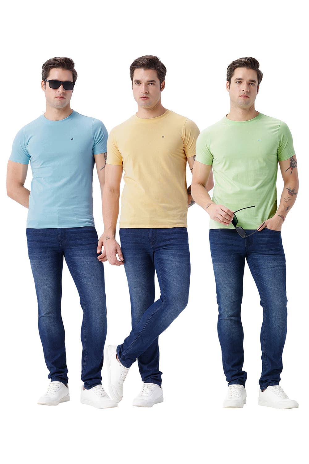 BASICS REGULAR FIT GREEN COTTON CREW T-SHIRT