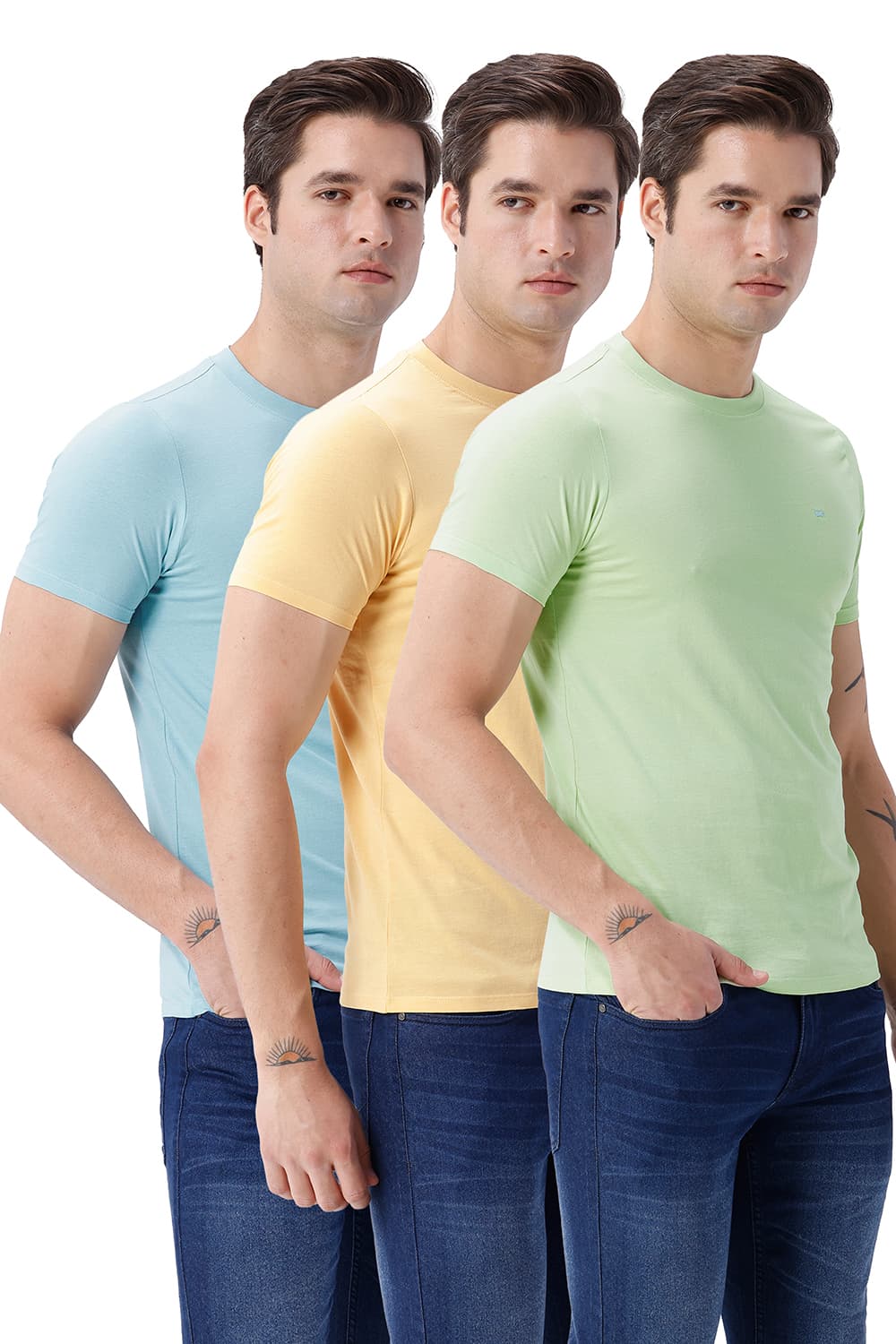 BASICS REGULAR FIT GREEN COTTON CREW T-SHIRT