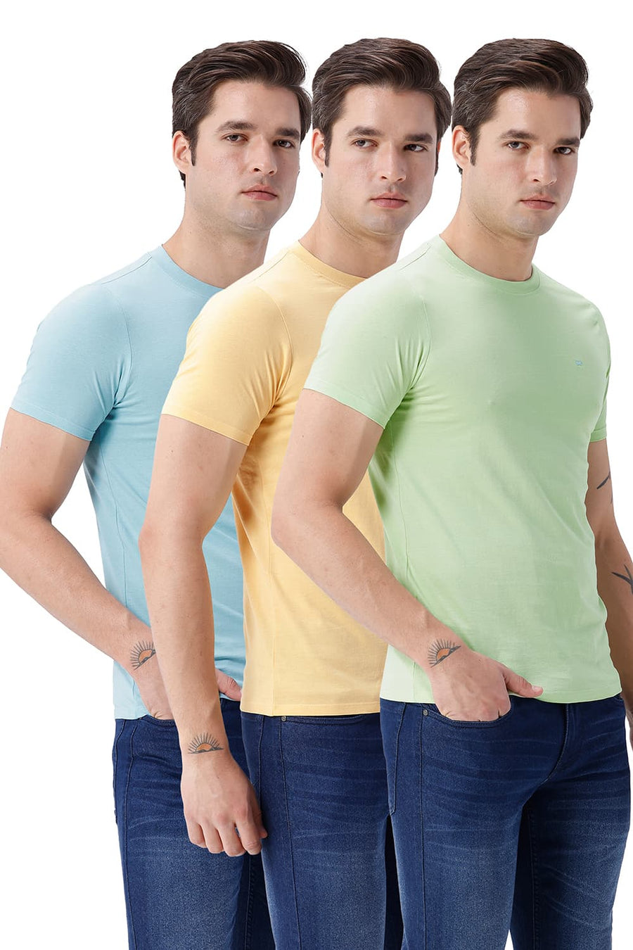 BASICS REGULAR FIT GREEN COTTON CREW T-SHIRT