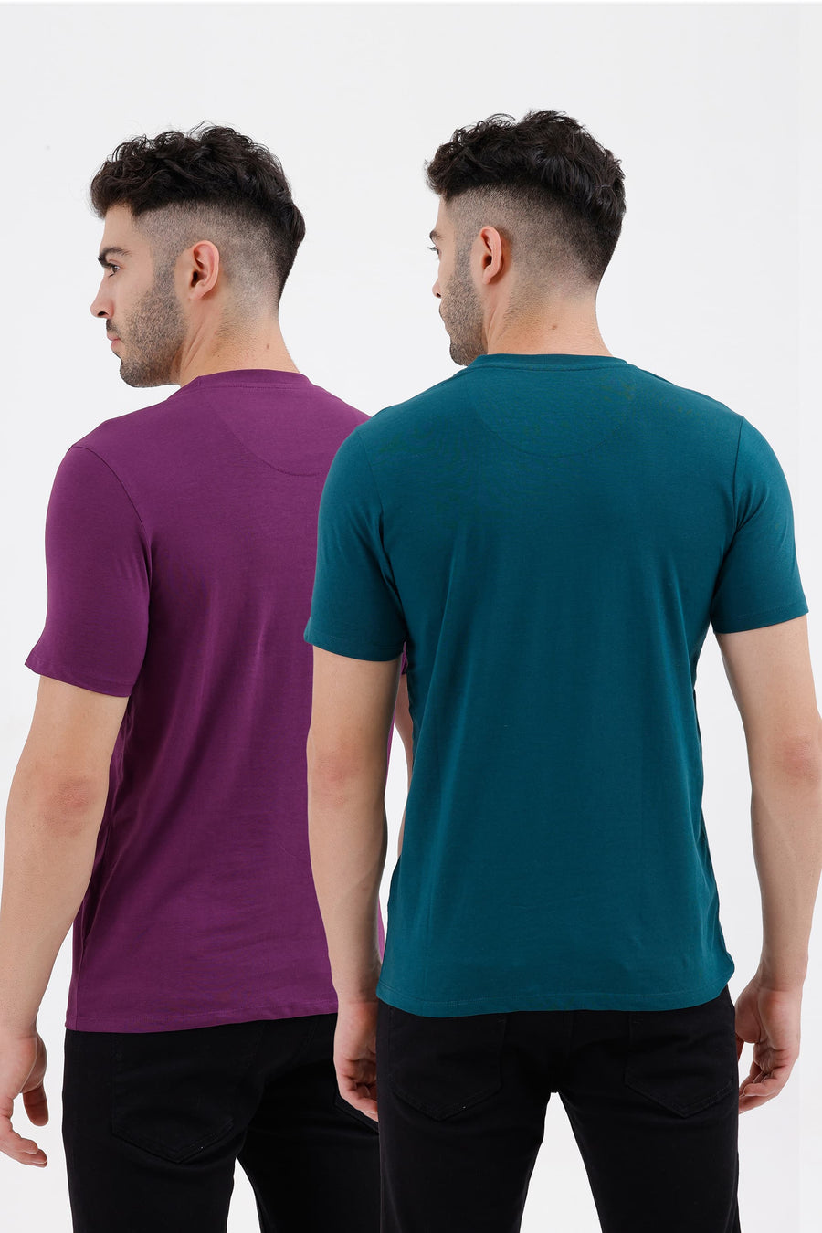 BASICS REGULAR FIT TEAL COTTON CREW T-SHIRT