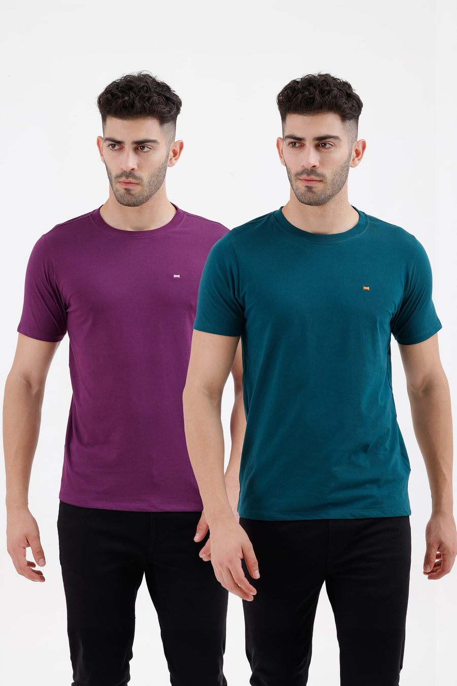 BASICS REGULAR FIT TEAL COTTON CREW T-SHIRT