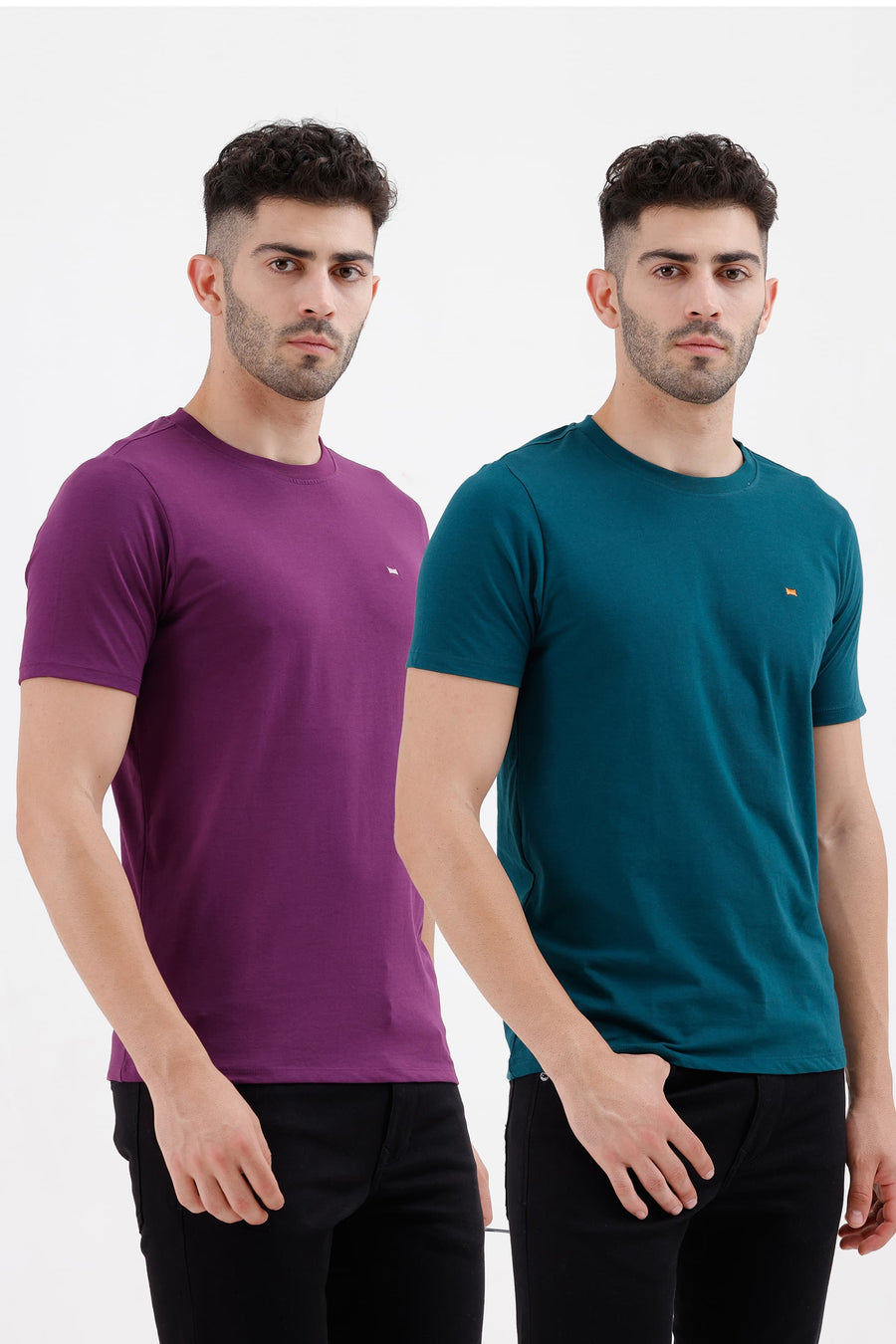 BASICS REGULAR FIT TEAL COTTON CREW T-SHIRT
