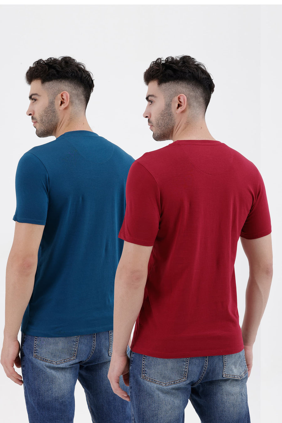 BASICS REGULAR FIT RED COTTON CREW T-SHIRT