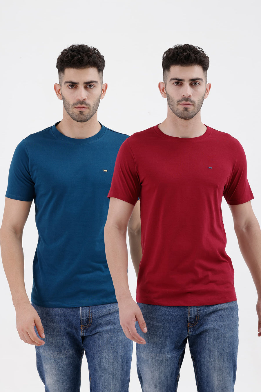 BASICS REGULAR FIT RED COTTON CREW T-SHIRT