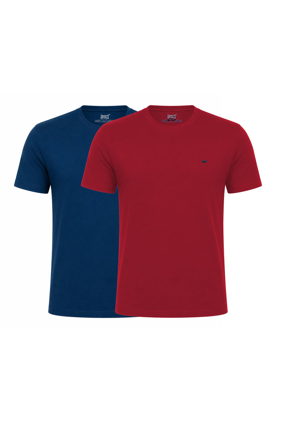 BASICS REGULAR FIT RED COTTON CREW T-SHIRT