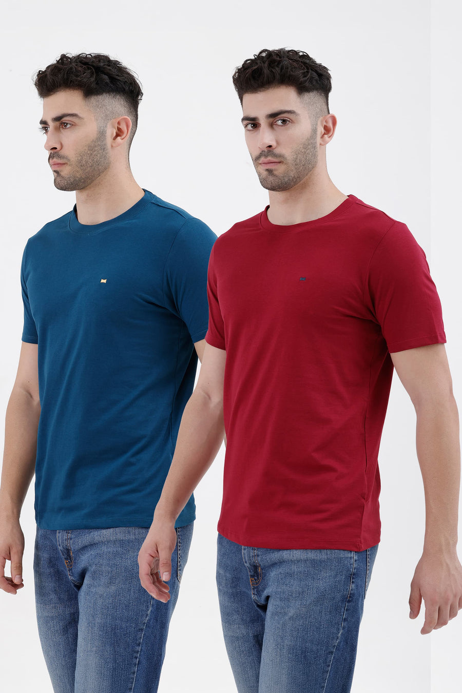 BASICS REGULAR FIT RED COTTON CREW T-SHIRT